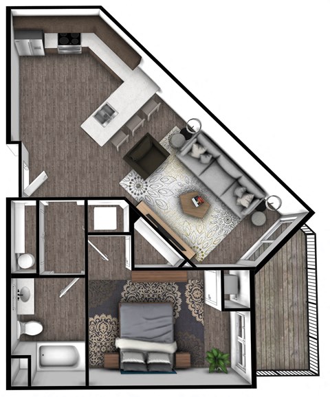 Floor plan for 1 bed, 1 bath, 753 sqft