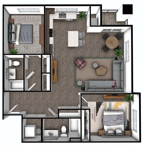 Floor plan for 2 beds, 2 baths, 1213 sqft