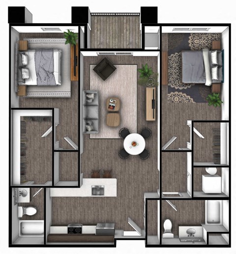 Floor plan for 2 beds, 2 baths, 1216 sqft