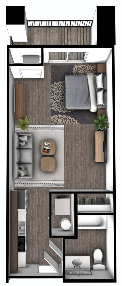 Floor plan for studio, 1 bath, 528 sqft