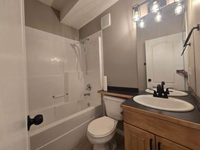 Edmonton apartment for rent - a bathroom with a sink toilet and shower