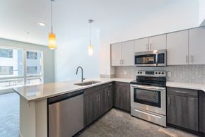 Richmond apartment for rent - a kitchen with stainless steel appliances and a counter top