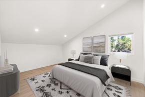 North Hollywood apartment for rent - A bedroom with a large bed and a nightstand.