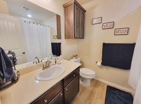 Killeen house for rent - a bathroom with a sink and a toilet and a mirror