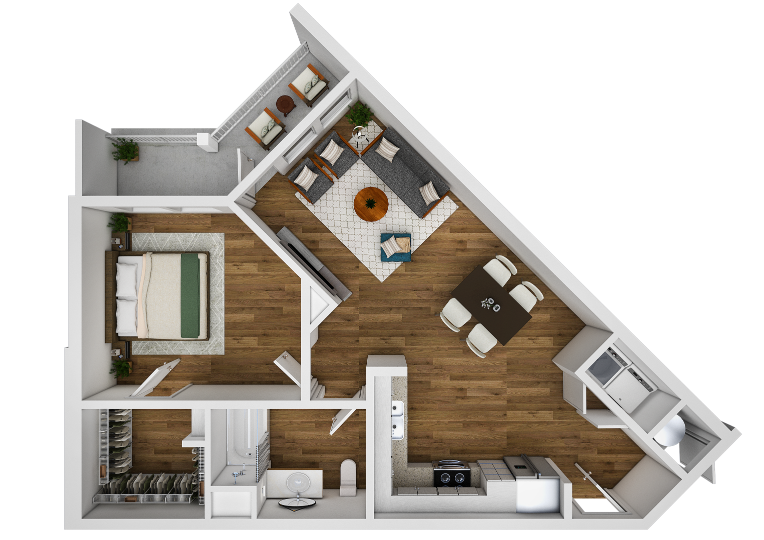 Floor plan for 1 bed, 1 bath, 784 sqft