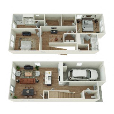 Floor plan for 2 beds, 2.5 baths, 1507 sqft