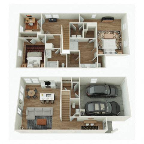 Floor plan for 2 beds, 2.5 baths, 1699 sqft