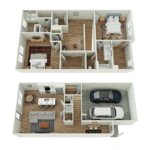 Floor plan for 2 beds, 2.5 baths, 1710 sqft