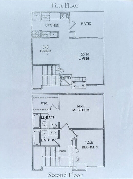 Floor plan for 2 beds, 2 baths, 1043 sqft