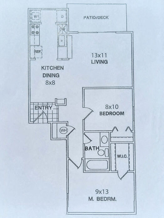 Floor plan for 2 beds, 1 bath, 782 sqft