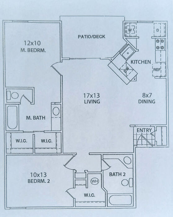 Floor plan for 2 beds, 2 baths, 980 sqft