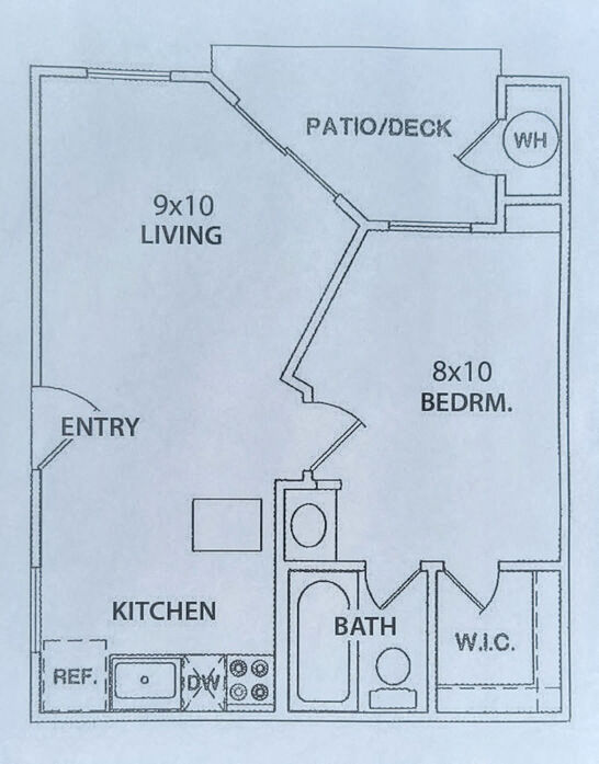 Floor plan for 1 bed, 1 bath, 399 sqft