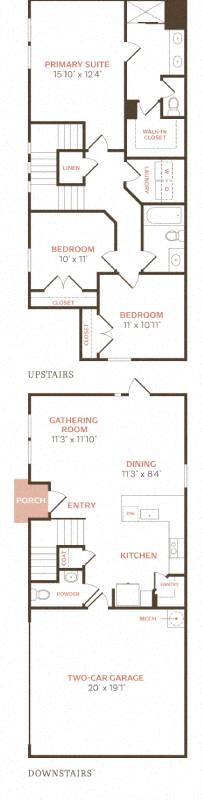 Floor plan for 3 beds, 2.5 baths, 1487 sqft