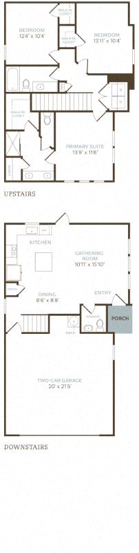 Floor plan for 3 beds, 2.5 baths, 1348 sqft