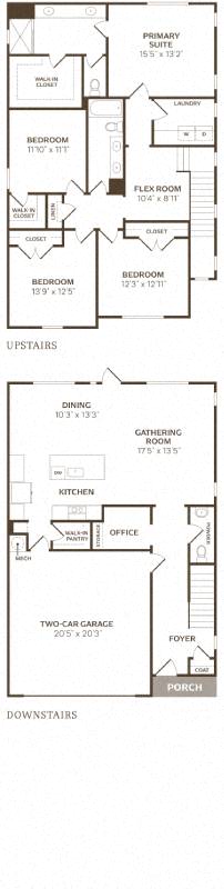 Floor plan for 4 beds, 2.5 baths, 2185 sqft