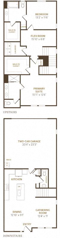 Floor plan for 3 beds, 2.5 baths, 1574 sqft
