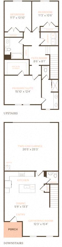 Floor plan for 3 beds, 2.5 baths, 1650 sqft