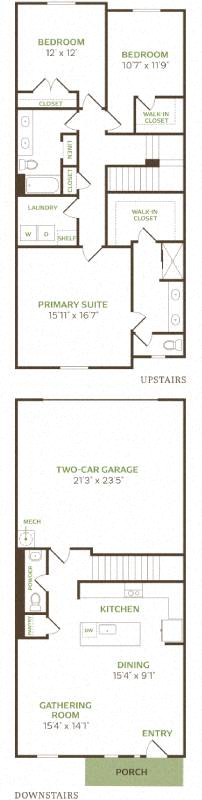 Floor plan for 3 beds, 2.5 baths, 1769 sqft