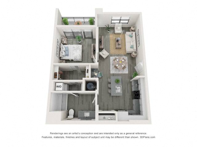 Floor plan for 1 bed, 1 bath, 827 sqft
