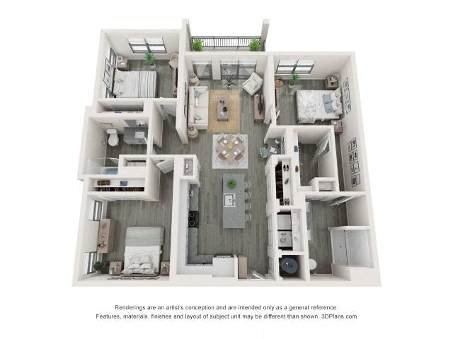 Floor plan for 3 beds, 2 baths, 1412 sqft