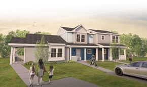 Atco apartment for rent - A family of four walks in front of a two-story house.