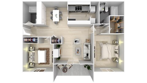 Floor plan for 2 beds, 2 baths, 967 sqft