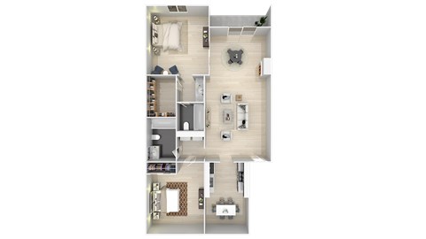 Floor plan for 2 beds, 2 baths, 1054 sqft