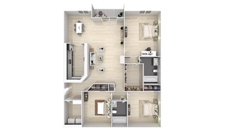 Floor plan for 3 beds, 2 baths, 1274 sqft