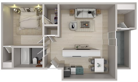 Floor plan for 1 bed, 1 bath, 600 sqft
