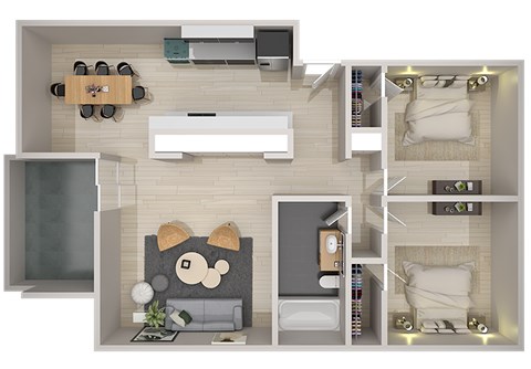 Floor plan for 2 beds, 1 bath, 900 sqft
