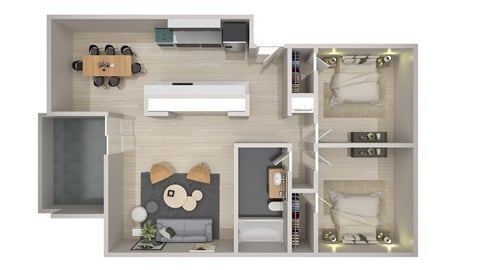 Floor plan for 2 beds, 1 bath, 900 sqft