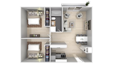 Floor plan for 2 beds, 1 bath, 900 sqft