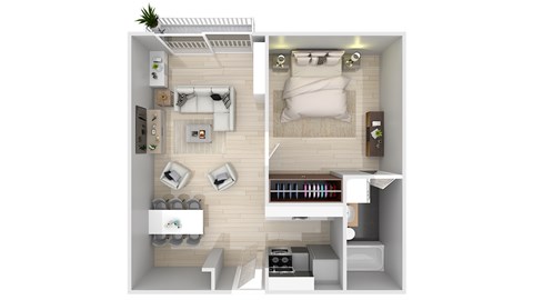 Floor plan for 1 bed, 1 bath, 568 sqft