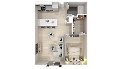 Floor plan for 1 bed, 1 bath, 680 sqft