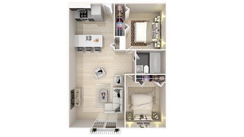 Floor plan for 2 beds, 1 bath, 780 sqft