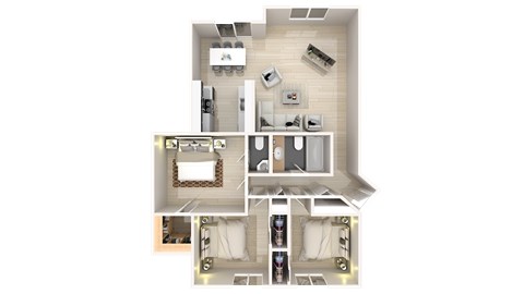Floor plan for 3 beds, 1.5 baths, 987 sqft