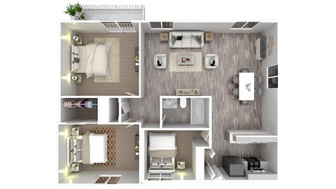 Floor plan for 3 beds, 1 bath, 980 sqft