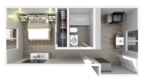 Floor plan for studio, 1 bath, 480 sqft