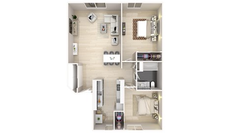 Floor plan for 2 beds, 1 bath, 845 sqft