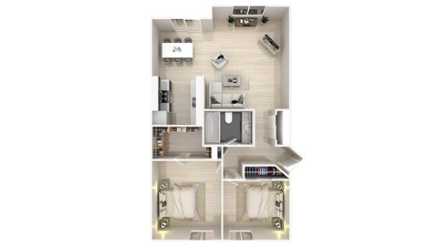 Floor plan for 2 beds, 1 bath, 902 sqft