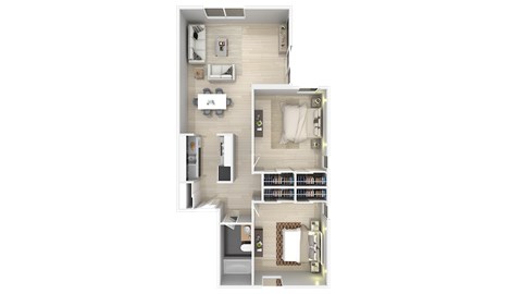 Floor plan for 2 beds, 1 bath, 901 sqft