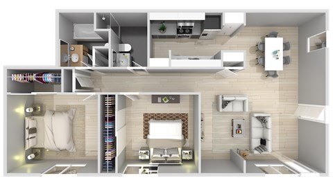 Floor plan for 2 beds, 2 baths, 1128 sqft