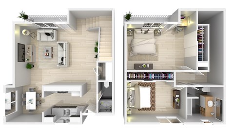 Floor plan for 2 beds, 1.5 baths, 1169 sqft