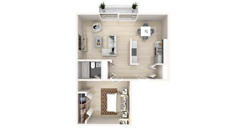 Floor plan for 1 bed, 1 bath, 650 sqft