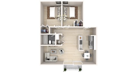 Floor plan for 2 beds, 1 bath, 850 sqft