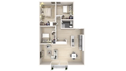 Floor plan for 3 beds, 1 bath, 1040 sqft
