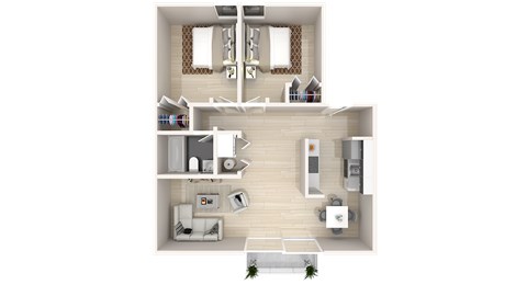 Floor plan for 2 beds, 1 bath, 850 sqft