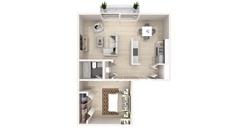 Floor plan for 1 bed, 1 bath, 630 sqft