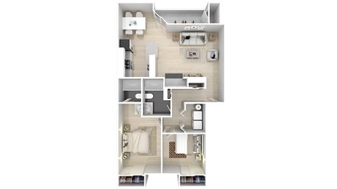 Floor plan for 2 beds, 2 baths, 924 sqft