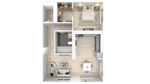 Floor plan for 1 bed, 1 bath, 662 sqft